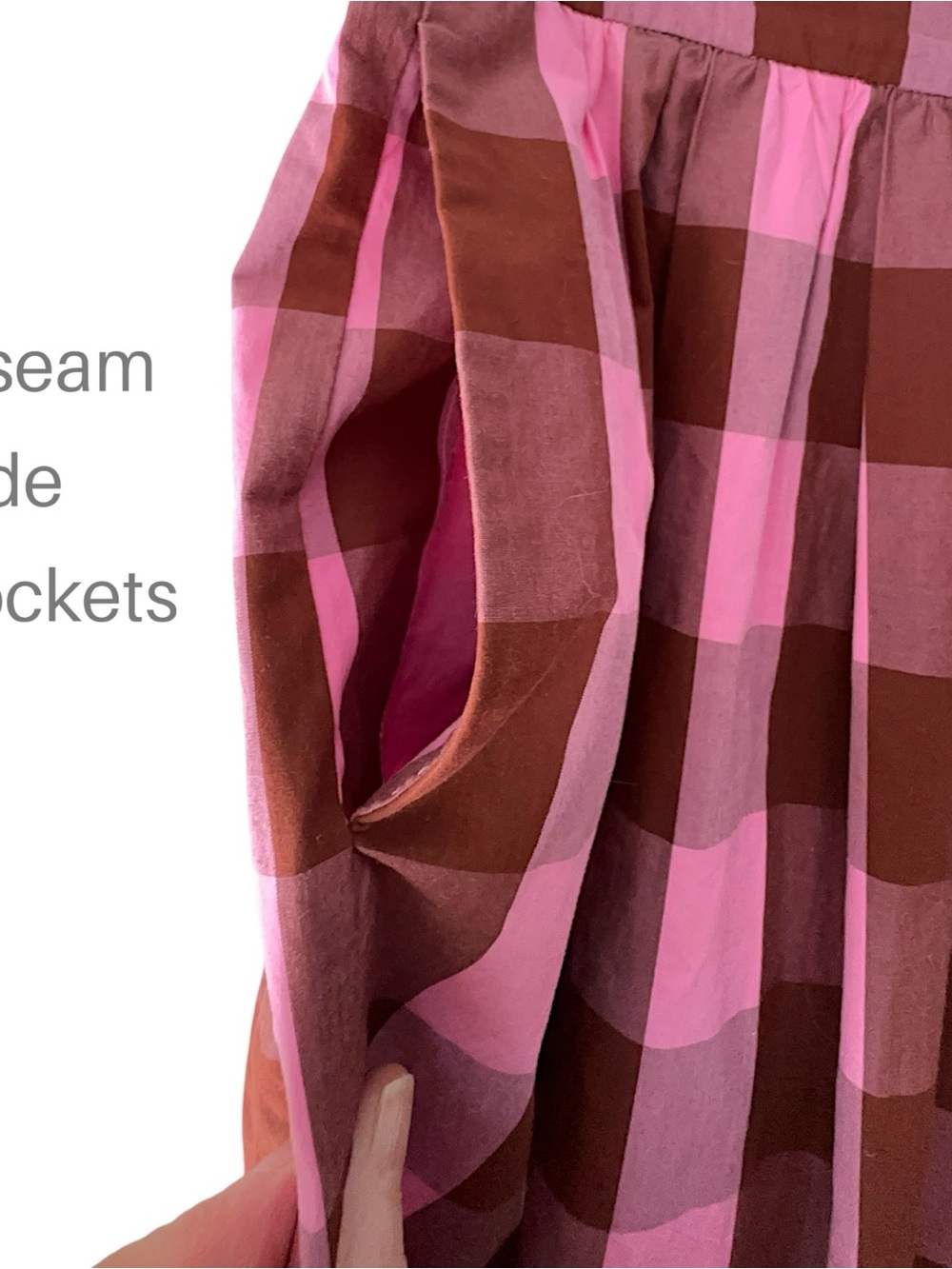 J CREW LARGE GINGHAM CHECK COTTON SKIRT PLEATS TIE BACK PINK & BURGUNDY SIZE 12 - Picture 5 of 9